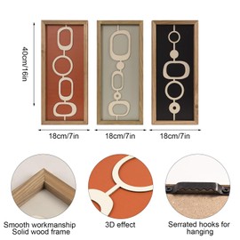 pechpell 3 Piece Mid Century Modern Decor, 16×7 Inch 3D Wooden Geometric Wall Art Sculpture, Retro Abstract Wood Accent Wall Panels for Living Room Bathroom Bedroom Office Farmhouse Home Decorations