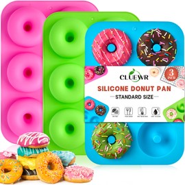 CLUEWR Silicone Donut Pans, 3 Pack Donut Molds for Baking Non-Stick Doughnut Pans for 6 Doughnuts, Oven and Dishwasher Safe
