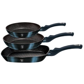 Berlinger Haus Frypan Set - Ergonomic Soft Touch Handle and Turbo Induction Based – Free Protector and 3-Layer Marble Coating – include 2 Frypan, Grill pan | 3-Piece