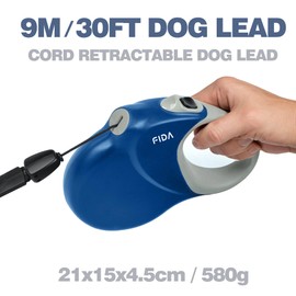 Fida 9m/30FT Retractable Dog Lead Cord, 2025 Upgraded Heavy Duty Dog Leads for Medum/Large Dogs, Tangle Free Extendable Lead for Dogs Up to 50kg/110lbs, Blue
