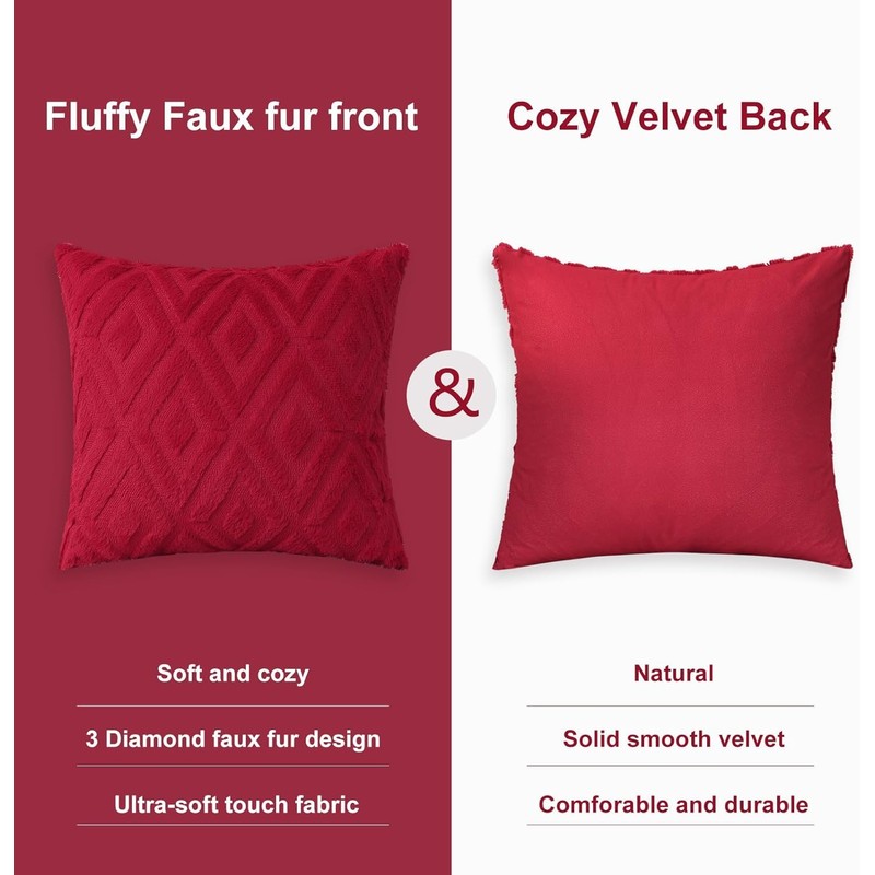 CJWLKJ 2Pcs Soft Faux Fur Throw Pillow Covers 18x18 -