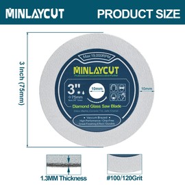 MINLAYCUT Diamond Glass Cutting Disc - 3pcs 3 inch/75mm Saw Blades for Cutting Glass Jade Crystal Wine Bottle for Mini Angle Grinder with 3/8'' Arbor