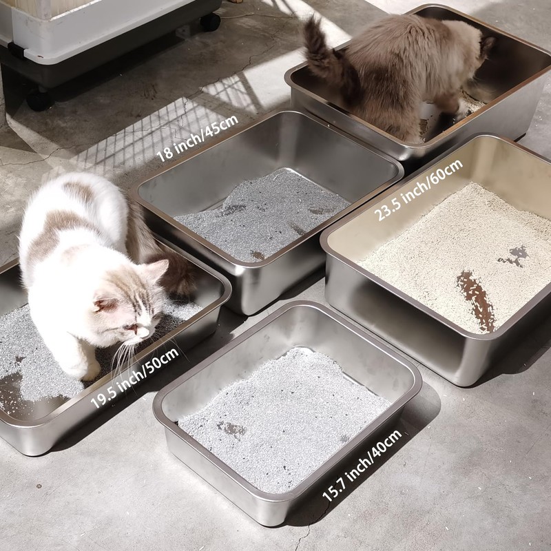 LIHONG Stainless Steel Cat Litter Box,Small Metal Litter Box for