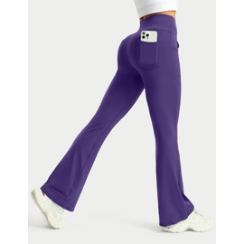 Mlenhor 3 Packs Womens High Waist Flare Pants-Flare Yoga Pants，Yoga Pants with Pockets - High Waist and Wide Leg (US, Alpha, 3X-Large, Regular, Regular, 3 Pack-Purple/Blue/Black)