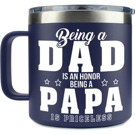 YETIFY Gifts for Papa, Dad from Daughter Son, Kids - Papa Mug for Christmas - Presents for Dad, Grandpa on Birthday - Insulated Stainless Steel Novelty Mug 14oz, Navy