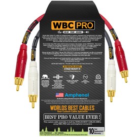 50 CM RCA Cable Pair - WBC-PRO-QUAD Ultra-Silent, Ultra-Flexible, Star-Quad Audiophile & Pro-grade Audio Interconnect Cable with Amphenol ACPR Gold RCA Plugs - Grey & Red Jacket - Directional