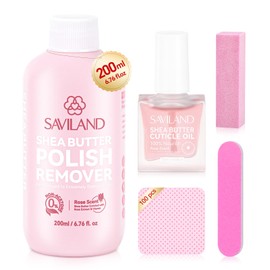 SAVILAND Plant-Based Nail Polish Remover Kit: 6.76 fl.oz Non Acetone Fingernail Polish Remover Shea Butter Nail Remover with Castor Oil VE Cuticle Oil & Nail Removal Tools for All Nail Polish Types