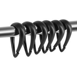 Top-spring Shower Curtain Hooks Black Plastic Shower Curtain Rings, Drop Shaped Shower Hooks for Curtain Bathroom Shower Rod - Set of 12