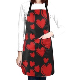 Valentine's Day Red Pink Heart Print Aprons Adjustable Washable Valentine's Aprons for Couples Gifts Decor
