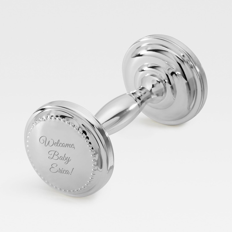 Engraved Silver Beaded Baby Rattle with Gift Box (Free Customization)