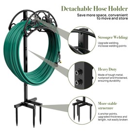 Winpull Garden Hose Holder Detachable, Heavy Duty Metal Water Hose Hanger Freestanding Hose Organizer Hose Holders for Outside (Black)