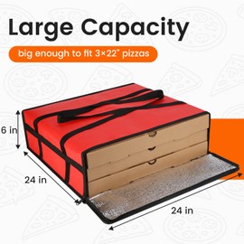 Bodaon pizza bags for delivery, 24" x 24" x 6" Insulated Pizza Delivery Bag Thermal Carrier, Catering and Food Warmer Bag for Hot Box Transport, Pizza Warmer Carrier for Doordash Drivers, Red, 1-Pack