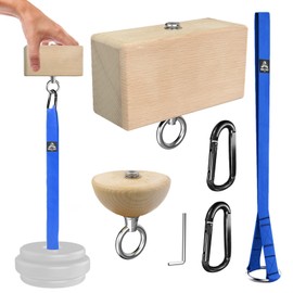 Pinch Grip Strength Trainer Set – Beech Wood Rectangle Block & Dual-Use Half Ball – with Extended Strap Loading System for Hand, Finger & Arm Wrestling Training