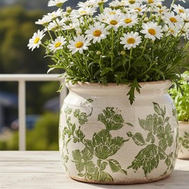 Tuscan Ceramic Indoor Plant Pot, Rustic Farmhouse Vase for Home Decor