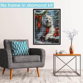 Pavemlo Diamond Painting Kits Dog, DIY 5D Diamond Embroidery Painting Kits Animal Christmas, Full Drill Crystal Set Rhinestone Embroidery Pictures DIY Diamond Painting for House Wall Decoration 30 x