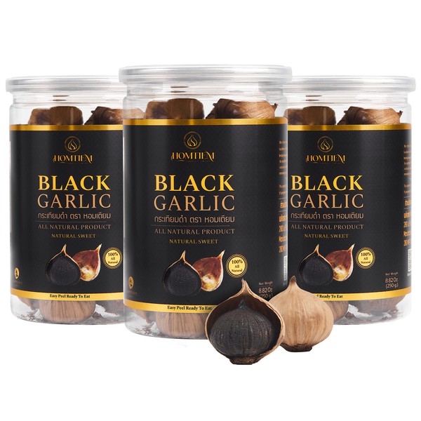 Homtiem Black Garlic 8.82 Oz (250g.), 3 Pack, Whole Black Garlic Fermented for 90 Days, Super Foods, Non-GMOs, Non-Additives, High in Antioxidants, Ready to Eat for Snack Healthy, Healthy Recipes