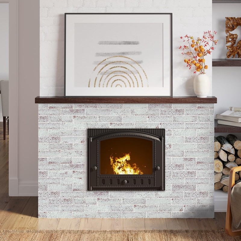 TORURAL 100 Whitewash Red Faux Brick Wall Tiles, 3D Thin