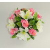 Artificial Grave Flower Arrangement with Pink Roses and White Lilies