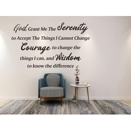 God Grant Me The Serenity Bible Verse Prayer Wall Decal Sticker, Inspirational Christian Religious Scripture Quotes Vinyl DIY Remove Wallpaper Mural for Living Room Home Office