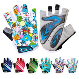 Kids Cycling Gloves Half Finger Gel Padded Non-Slip Breathable, Junior Glove Girls Boys Fingerless Adjustable for Mountain Bike Running Riding Sport Outdoor Biking Skating (Blue, Small)