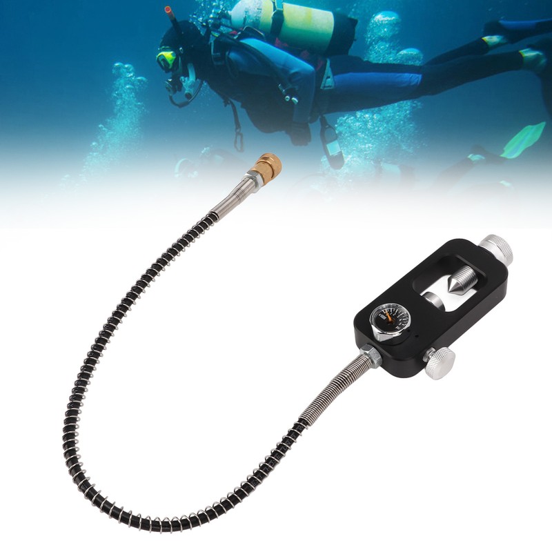 Diving Tank Refill Adapter with Gauge Hose Aluminium Alloy Durable