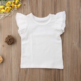 Infant Toddler Baby Girl Top Basic Plain Ruffle T-Shirt Blouse Casual Clothes (6-12 Months, White)