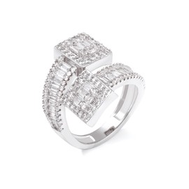 Iced Out Rings Hip Hop 5A Cubic Zirconia Diamond Baguette Ring For Men Women, Silver Gold Mens Pinky Ring Luxury Bling Party Ring (Silver, #7)