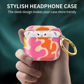 Cute Case Cover Compatible with AirPods 4th Generation 2024, Shockproof for Women & Girls with Cute Golden Round Buckle – Protective, Anti-Drop Design(Cute Pink Beige)