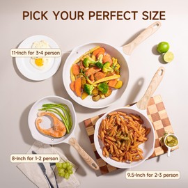 JEETEE 9.5 Inch Nonstick Frying Pan, Stone Coating Cookware, Nonstick Omelette Pan with Heat-Resistant Handle, Compatible with All Stoves (Beige)