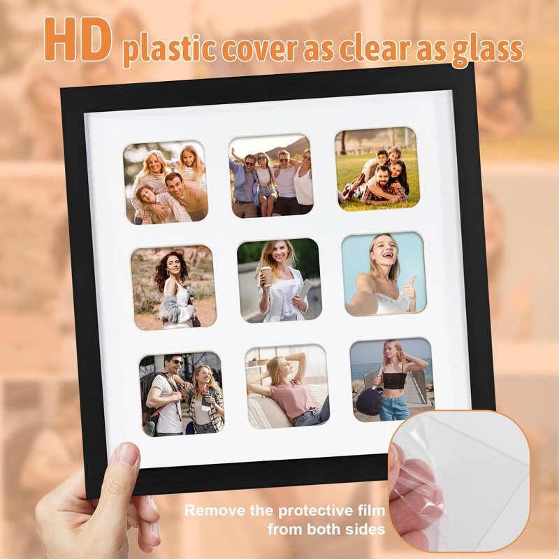 2 Pack 10 Inch Black Square Multi Aperture Photo Frames,