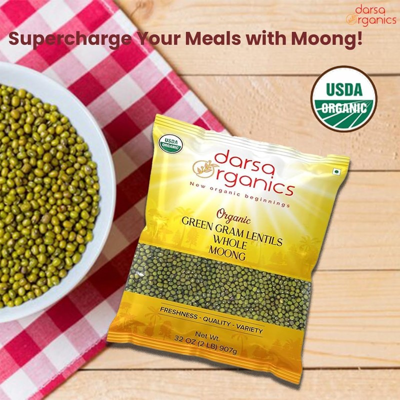 Darsa Organics Green Beans Whole Moong - 2 lb, USDA