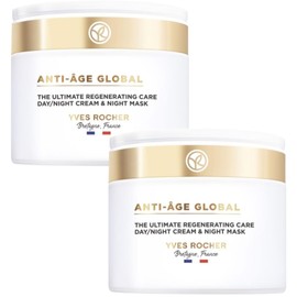 Yves Rocher Anti Age Global DUO PACK Crema Facial 3 En 1 Extra Rejuvenecedora - Para todo tipo de Pieles - Con Ácido Hialurónico - Crema de Día y Noche y Mascarilla - 2 PACK (75 ml C/U)