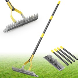 Thatch Rake,71 inch Thatching Rake for Lawn Stainless Steel Metal Dethatcher Rakes with Sheath,Heavy Duty Weed Rakes for Cleaning Dead Grass,Yard,Garden,Leaves,Loosening Soil