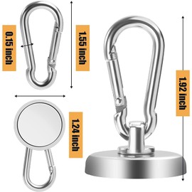 FINDMAG 4 Pack Magnetic Hooks, 45.5 KG(100 LBS) Strong Magnet with Hook Heavy Duty, Super Strong Neodymium Magnets with Swivel Carabiner Snap Hooks for Indoor/Outdoor Hanging Camping Grill Kitchen