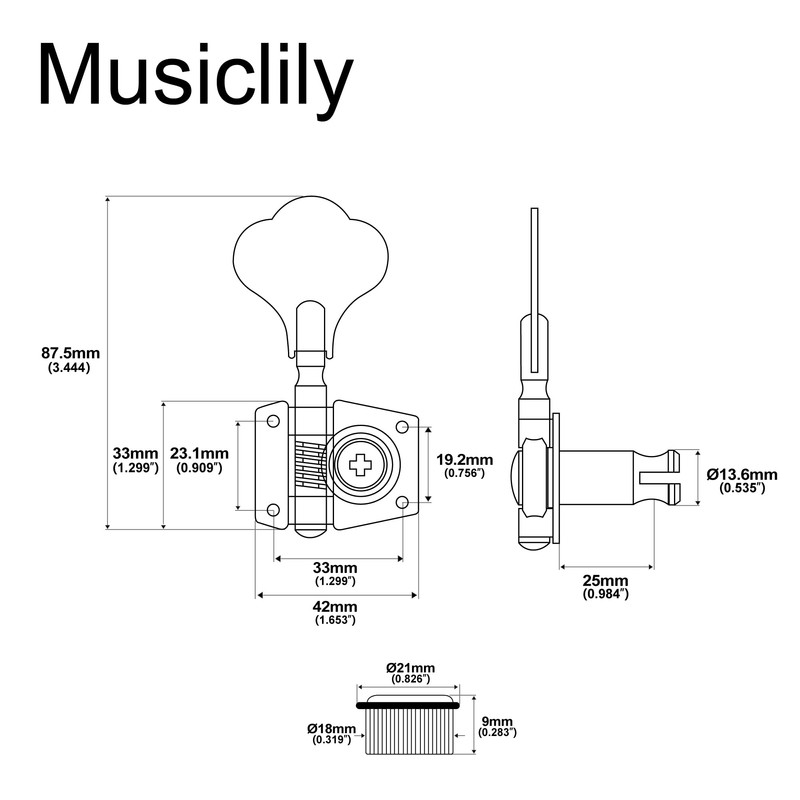Musiclily 4-in-line Open Gear Bass Tuners Tuning Pegs Keys Machine