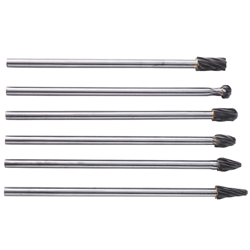 6pcs Tungsten Carbide Aluminum Rotary Files Burr Set 6mm Shank