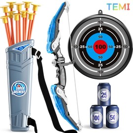 Youth Blue Bow and Arrow Set  Safe Plastic with 10 Suction Cup Arrows, 4 Targets and Quiver - For Indoor/Outdoor Play - Fun Archery Toy Gift archery set