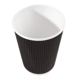 Recyclable Take Away Tea Coffee Cups with lids Ripple Wall Black 340ml / 12oz (Pack of 25)