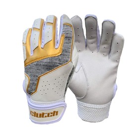 Clutch Sports Apparel Pro Series Baseball and Softball Batting Gloves for Youth and Adult - White/Gold/Gray, X-Small
