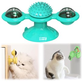 LBYHZS Juguete Interactivo para Gatos, Molino Viento Giratorio con Luz LED, Juguete de Entrenamiento para Rascar Cosquillas, Estimulante y Divertido, Juguetes para Gatos de Interior y Gatitos (Azul)