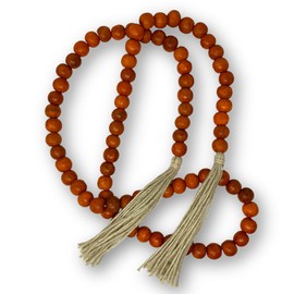 90" Wooden Bead Garland with Jute Tassels - Boho Wedding Garland, Rustic Boho Home Decor, Coffee Table, Mantle Decorations, Farmhouse Decor, Boho Decor (1, Nutmeg Round)