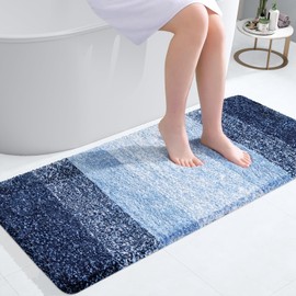 OLANLY Bathroom Rug Mat 47x20, Extra Soft and Absorbent Microfiber Bath Rugs, Non-Slip Plush Shaggy Bath Carpet Runner, Machine Wash Dry, Bath Mats for Bathroom Floor, Tub and Shower, Navy