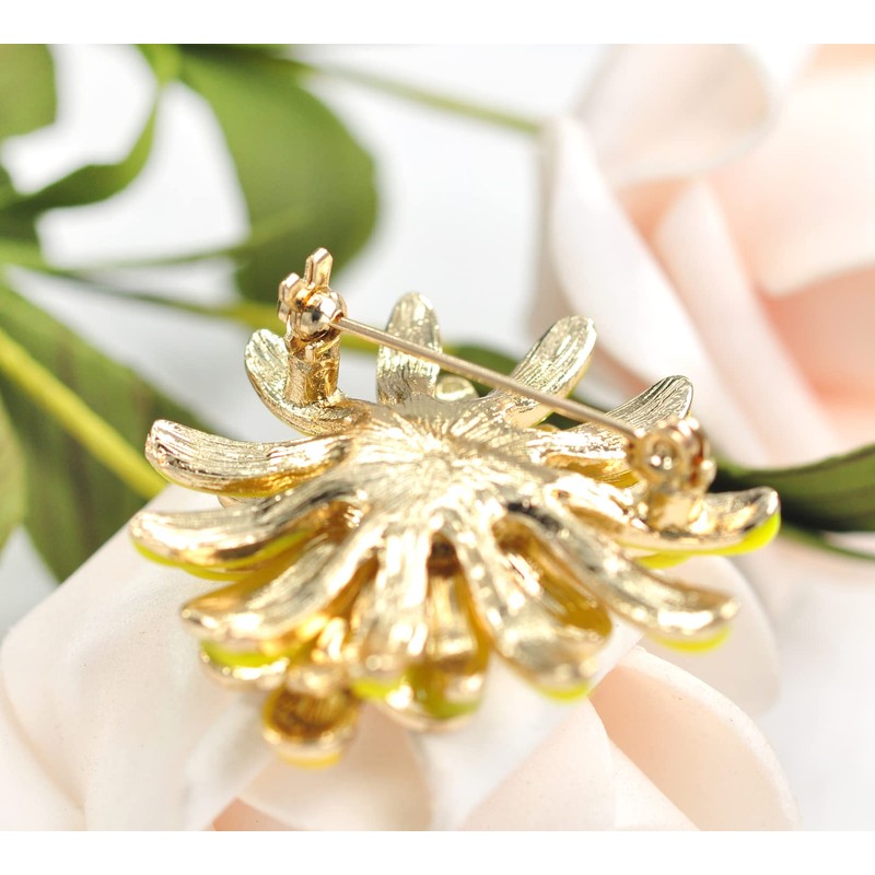 Gyn&Joy Gold Tone Yellow Sun Flower Enamel Daisy Honey Bee