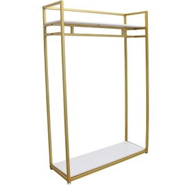 KOLHGNSE Garment Rack, Heavy Duty Shelves Freestanding Clothing Rack Modern Adjustable Display Stand Wood Boards loor Stand Boutique (Gold)