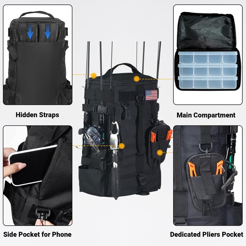 kokkoya Small Fishing Bag Tackle Backpack with Rod Holder 16L
