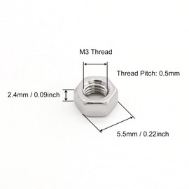 VictorsHome M3 Hex Nuts, M3 x 0.5mm Stainless Steel 18-8 304 A2-70 Metric Coarse Thread Hexagon Nut 50pcs