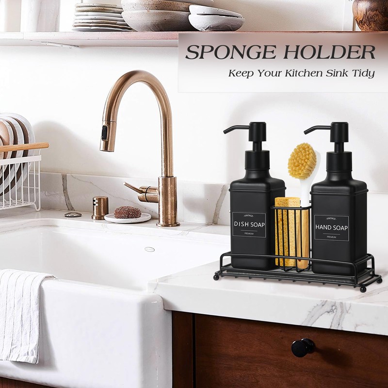 VIMERPA Dish Soap Dispenser with Adjustable Sponge Holder, 10 fl