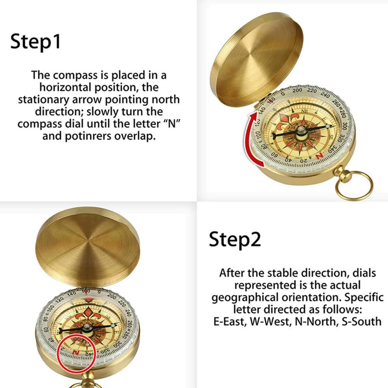 Portable Brass Pocket Compass Camping Hiking Navigation Small Watch Map