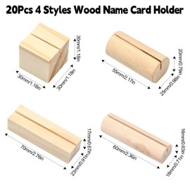 LiQunSweet 20 pcs 4 Styles Wooden Name Place Card Holder Business Centerpieces Table Card Stand Holders Picture Display Stands for Wedding Birthday Party Table Number Sign