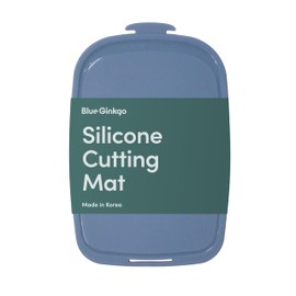 Blue Ginkgo Silicone Cutting Board – Medium – Double-Sided, Thick, Flexible, Non-Slip, BPA Free – Juice Grooves, Dishwasher Safe (Made in Korea, Blue)